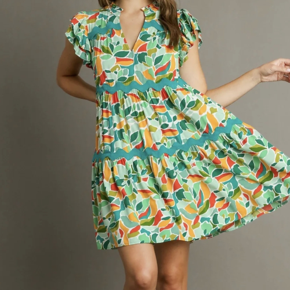 Umgee Abstract Print Tiered Dress